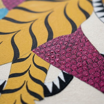 Curled Tiger — Hand Painted Gond Art from Madhya Pradesh