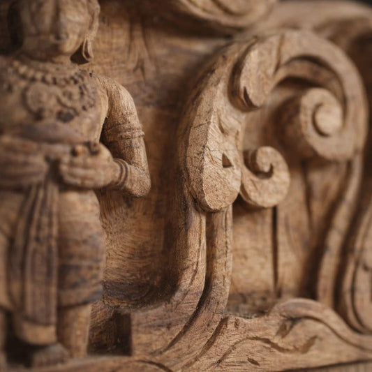 Meenakshi Kalyana Lintel -Hand Carved in Poola Wood from Madhavamala, Andhra Pradesh