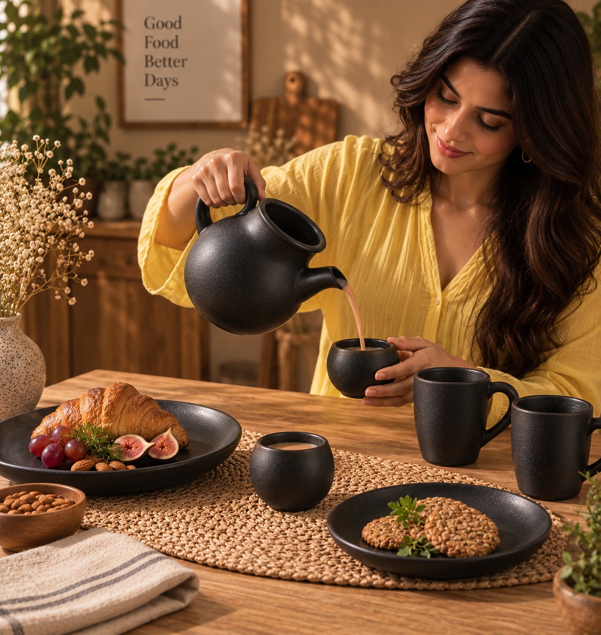 Midnight Pour | Teapot, Mugs & Cups Set, Black Pottery | Nizamabad, Azamgarh