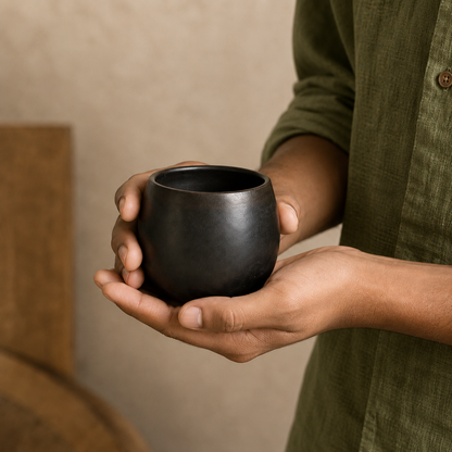 Belly Cup of Black Pottery– Handcrafted | Nizamabad, Azamgarh Terracotta Art