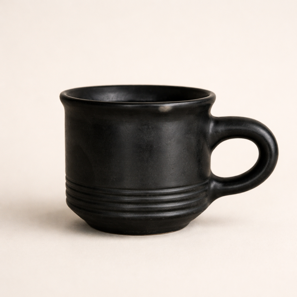 Ribbed Base Black Pottery Mug – Handcrafted Black Clay Cup | Azamgarh Terracotta Art
