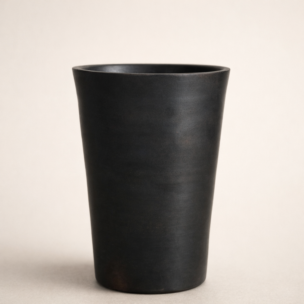 Minimal Black Pottery Tumbler – Handcrafted Clay Drinking Cup | Azamgarh Terracotta Art