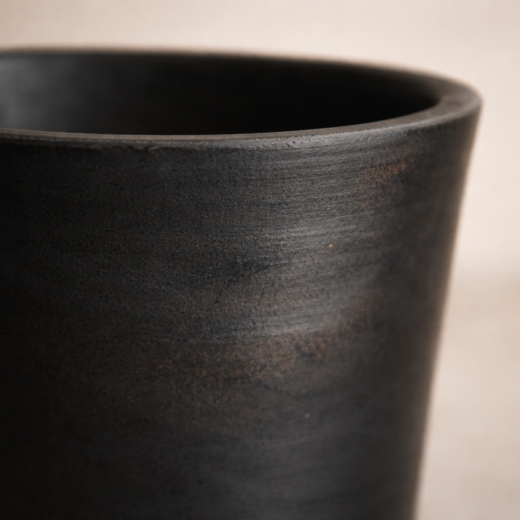 Minimal Black Pottery Tumbler – Handcrafted Clay Drinking Cup | Azamgarh Terracotta Art