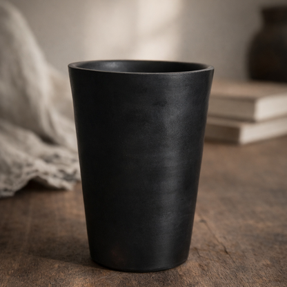 Minimal Black Pottery Tumbler – Handcrafted Clay Drinking Cup | Azamgarh Terracotta Art