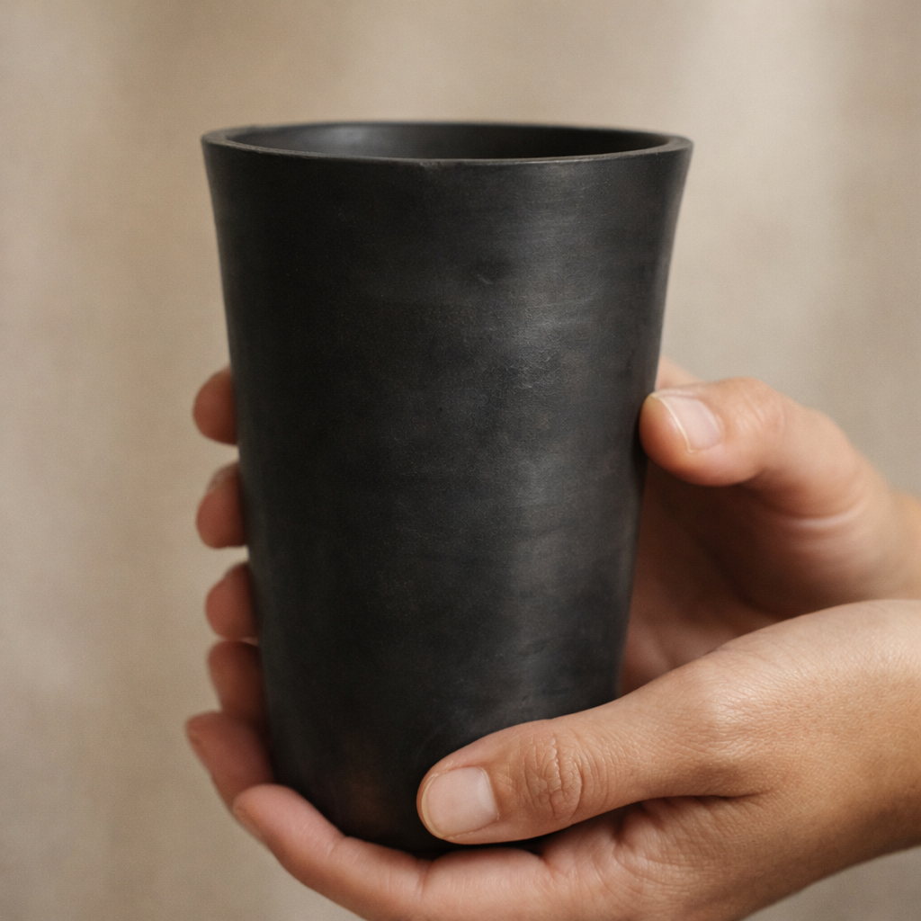 Minimal Black Pottery Tumbler – Handcrafted Clay Drinking Cup | Azamgarh Terracotta Art