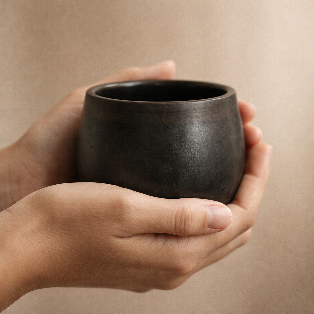 Belly Form Black Pottery Cup – Handcrafted | Azamgarh Terracotta Art