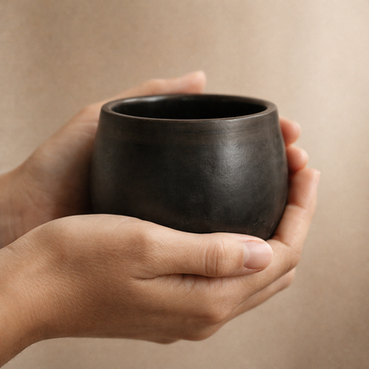 Belly Form Black Pottery Cup – Handcrafted | Azamgarh Terracotta Art