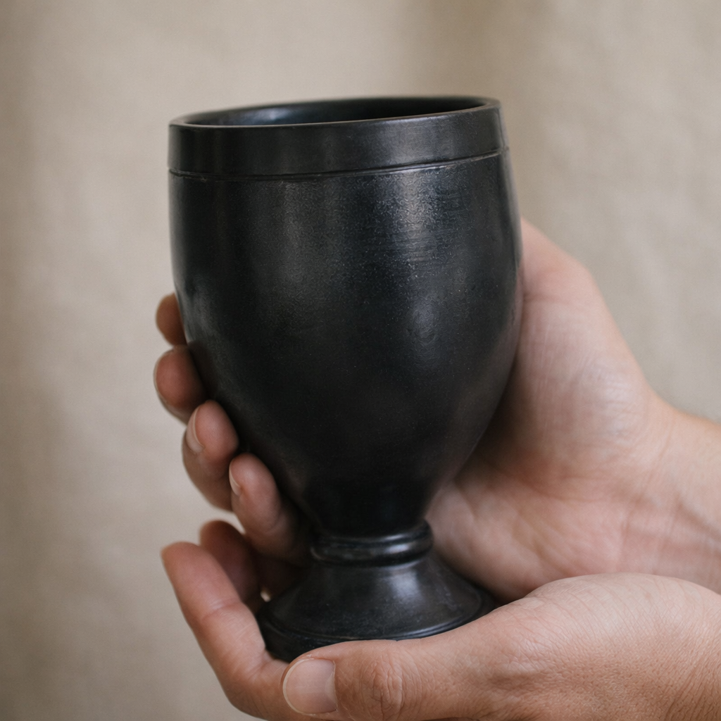 Black Pottery Goblet Cup – Handcrafted Clay Chalice | Azamgarh Terracotta Art
