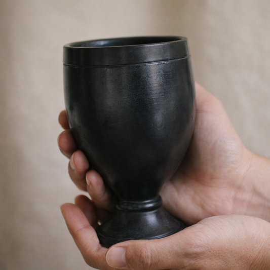 Black Pottery Goblet Cup – Handcrafted Clay Chalice | Azamgarh Terracotta Art