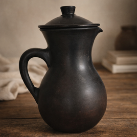 Lidded Black Pottery Jug – Handcrafted Clay Pitcher | Azamgarh Terracotta Art