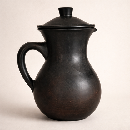 Lidded Black Pottery Jug – Handcrafted Clay Pitcher | Azamgarh Terracotta Art