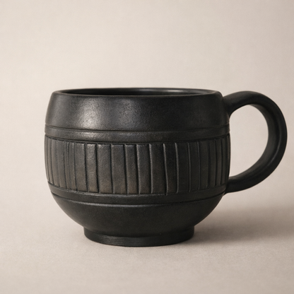 Ribbed Black Pottery Mug – Handcrafted Clay Coffee Cup | Azamgarh Terracotta Art