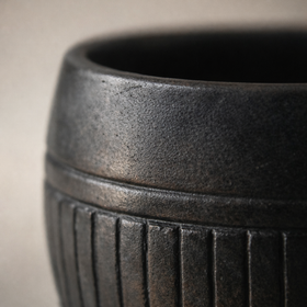 Ribbed Black Pottery Mug – Handcrafted Clay Coffee Cup | Azamgarh Terracotta Art