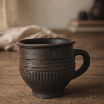 Rustic Black Pottery Mug – Handcrafted Clay Coffee Cup | Azamgarh Terracotta Art