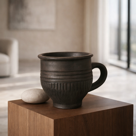Rustic Black Pottery Mug – Handcrafted Clay Coffee Cup | Azamgarh Terracotta Art