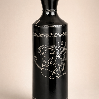 Ganesha Silver Inlay Vase – Handcrafted Black Pottery | Azamgarh Terracotta Art