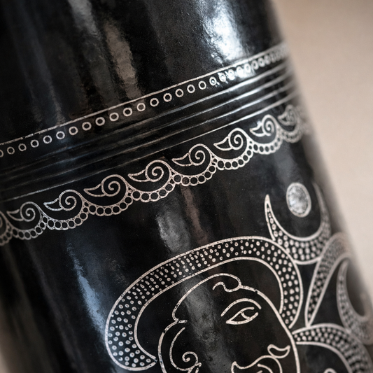 Ganesha Silver Inlay Vase – Handcrafted Black Pottery | Azamgarh Terracotta Art