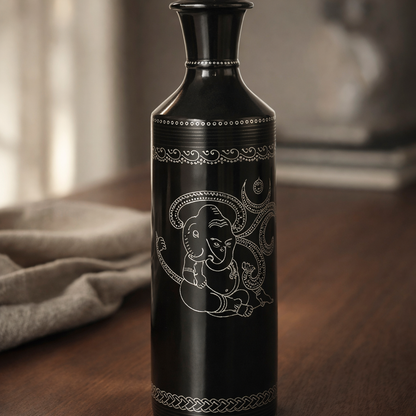 Ganesha Silver Inlay Vase – Handcrafted Black Pottery | Azamgarh Terracotta Art