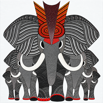 Elephant Family — Hand Painted Gond Art from Madhya Pradesh
