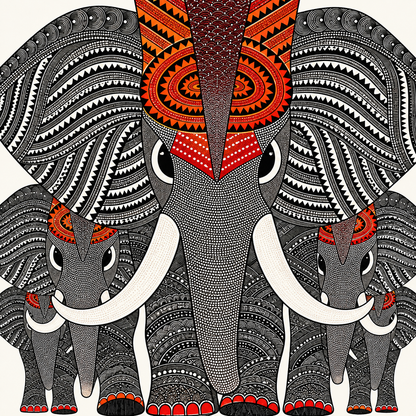 Elephant Family — Hand Painted Gond Art from Madhya Pradesh