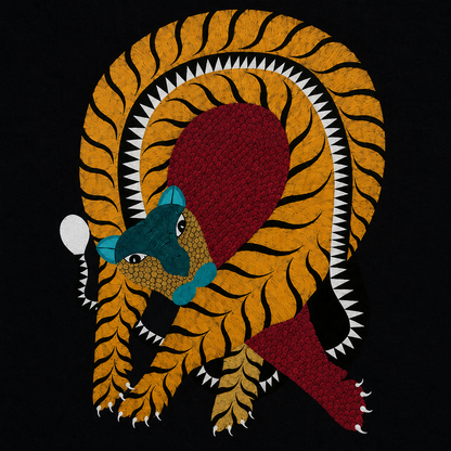 Curled Tiger — Hand Painted Gond Art from Madhya Pradesh
