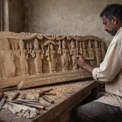 Ten Incarnations Processional Panel - Hand Carved in Poola Wood from Madhavamala, Andhra Pradesh