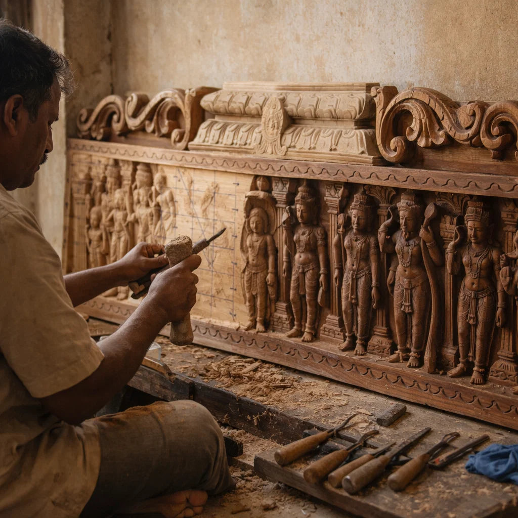 Dasavatara Gopuram Lintel - منحوت يدويًا في خشب البولا من مادافامالا، أندرا براديش