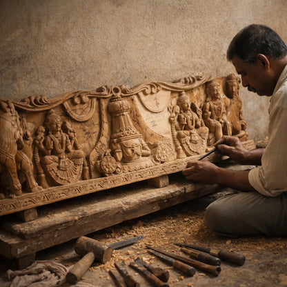 Vaikuntha Frieze - Hand Carved in Poola Wood from Madhavamala, Andhra Pradesh