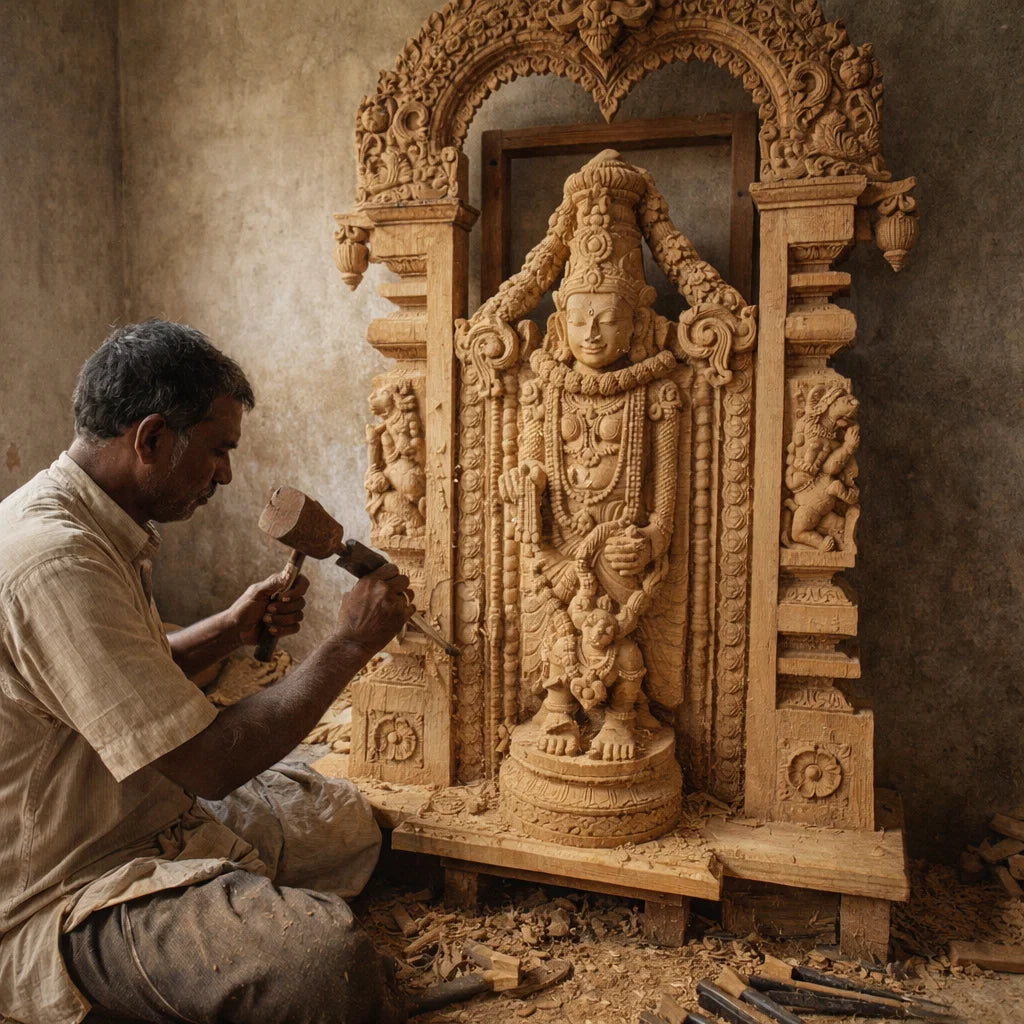 Venkateswara Garbha Mandap -Hand Carved in Poola Wood from Madhavamala, Andhra Pradesh