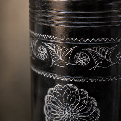 Obsidian Scepter | Flower Vase, Silver Inlay, Black Pottery | Nizamabad, Azamgarh