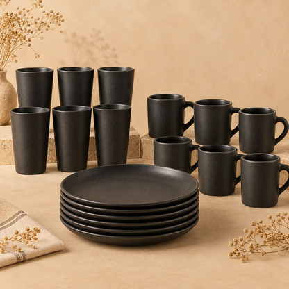 Obsidian Table Set | Plates, Tumblers & Mugs, Black Pottery | Nizamabad, Azamgarh