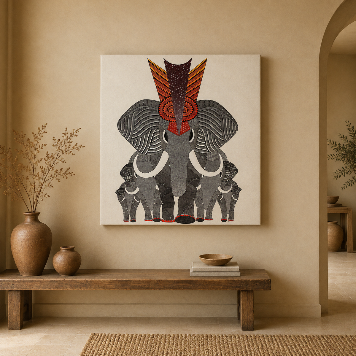 Elephant Family — Hand Painted Gond Art from Madhya Pradesh