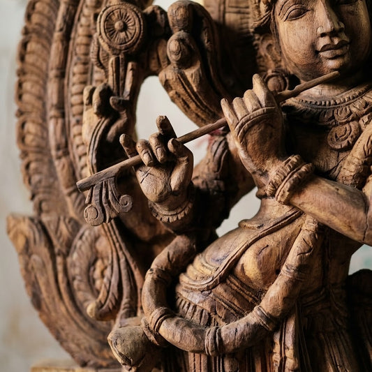 Venu Gopala Pratishtha - Hand Carved in Poola Wood from Madhavamala, Andhra Pradesh