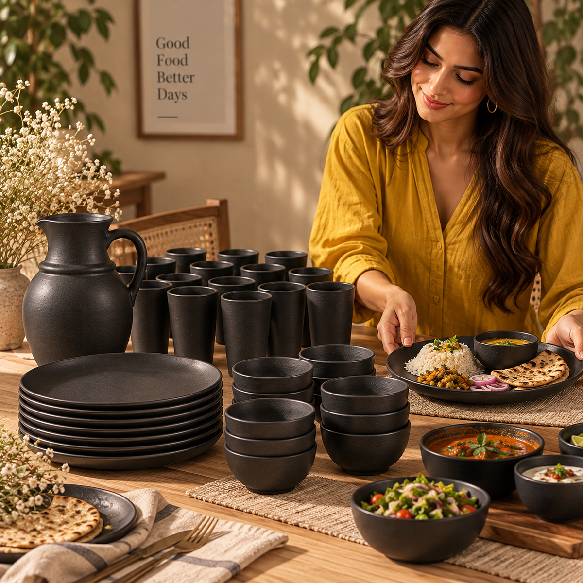 Midnight Feast | Complete Dining Set, Black Pottery | Nizamabad, Azamgarh