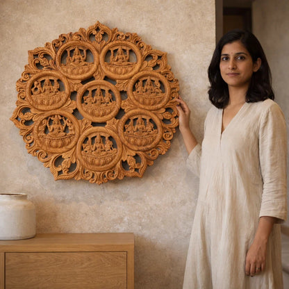 Ashta Lakshmi Mandala - Hand Carved in Poola Wood from Madhavamala, Andhra Pradesh