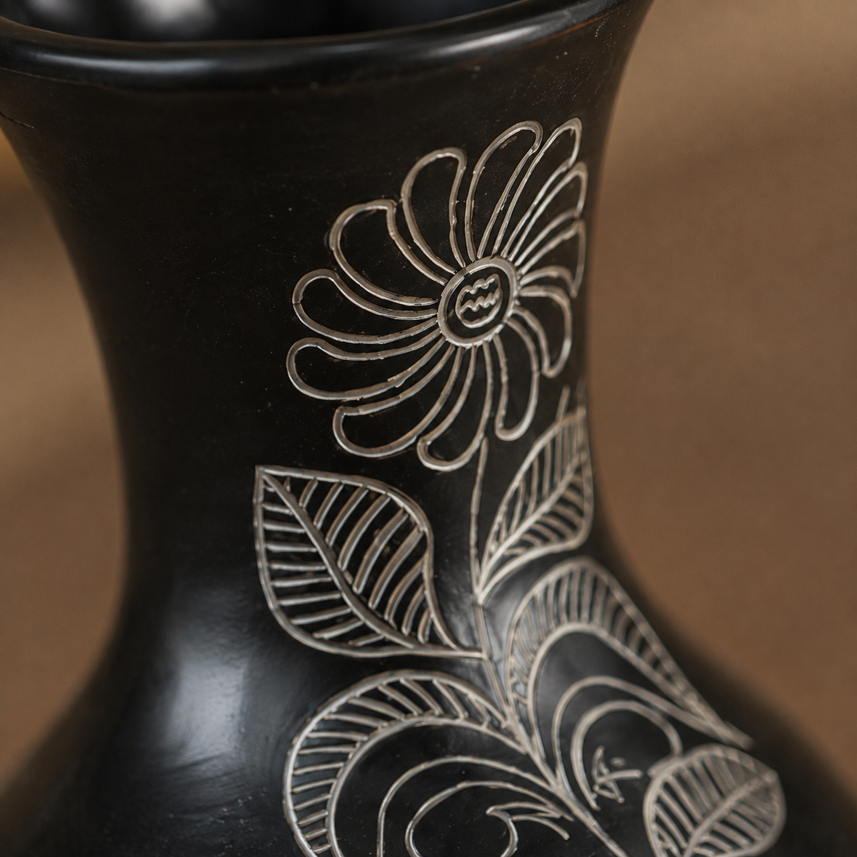 Moon Vessel | Flower Vase, Silver Inlay, Black Pottery | Nizamabad, Azamgarh