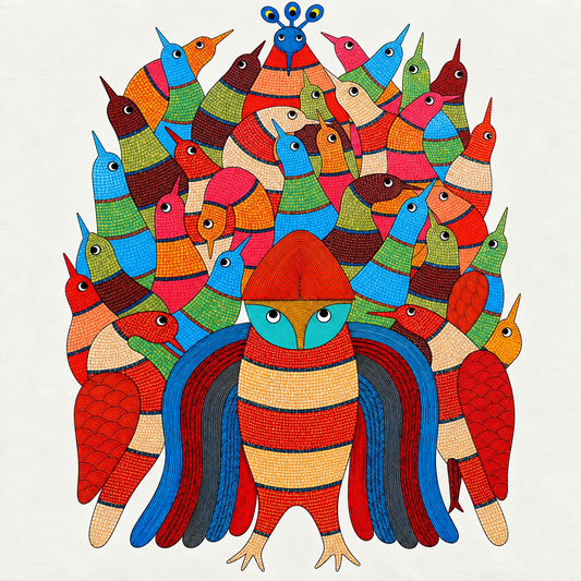 Peacock Flock — Hand Painted Gond Art from Madhya Pradesh