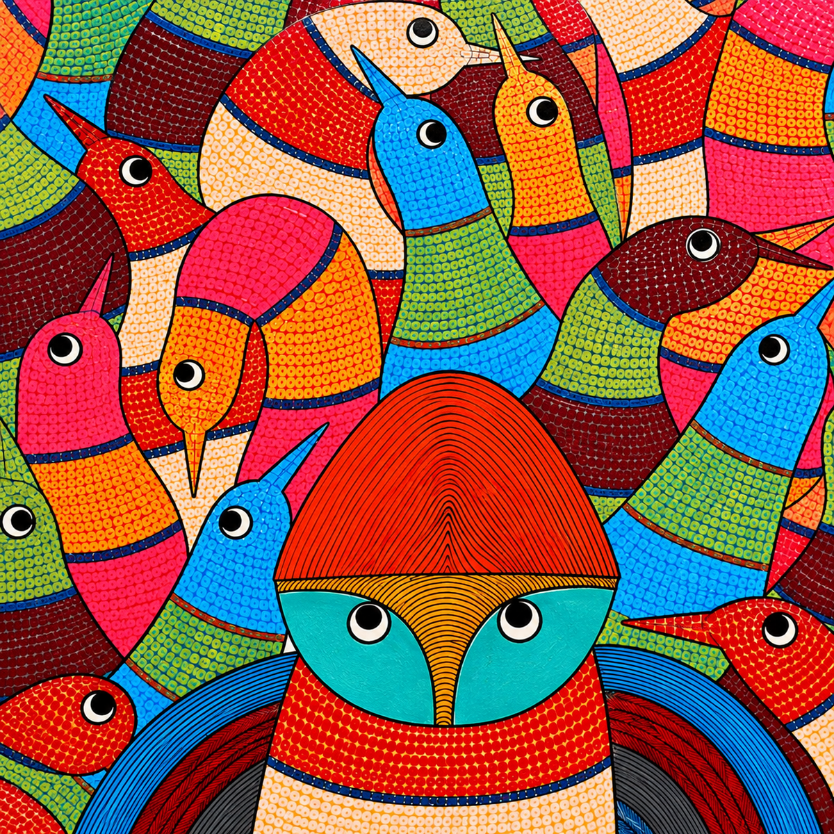 Peacock Flock — Hand Painted Gond Art from Madhya Pradesh