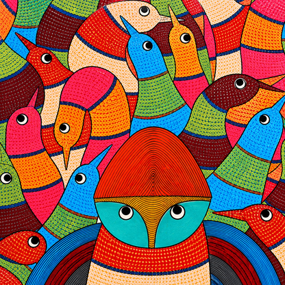 Peacock Flock — Hand Painted Gond Art from Madhya Pradesh