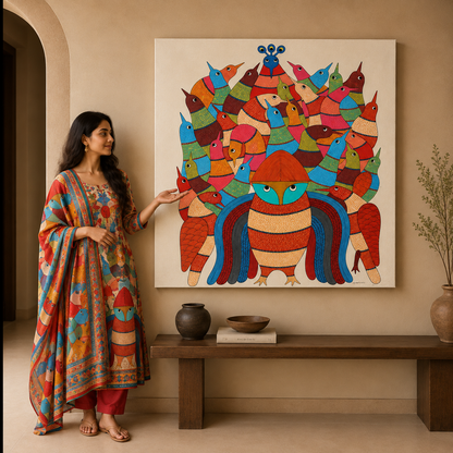 Peacock Flock — Hand Painted Gond Art from Madhya Pradesh