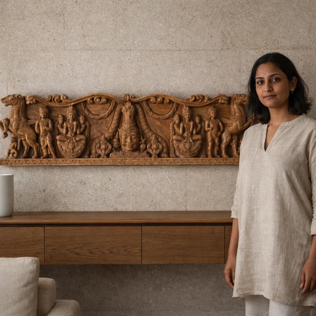Vaikuntha Frieze - Hand Carved in Poola Wood from Madhavamala, Andhra Pradesh