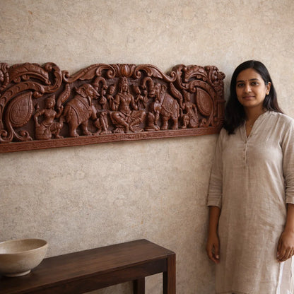 Gaja Lakshmi Crest - Hand Carved in Poola Wood from Madhavamala, Andhra Pradesh