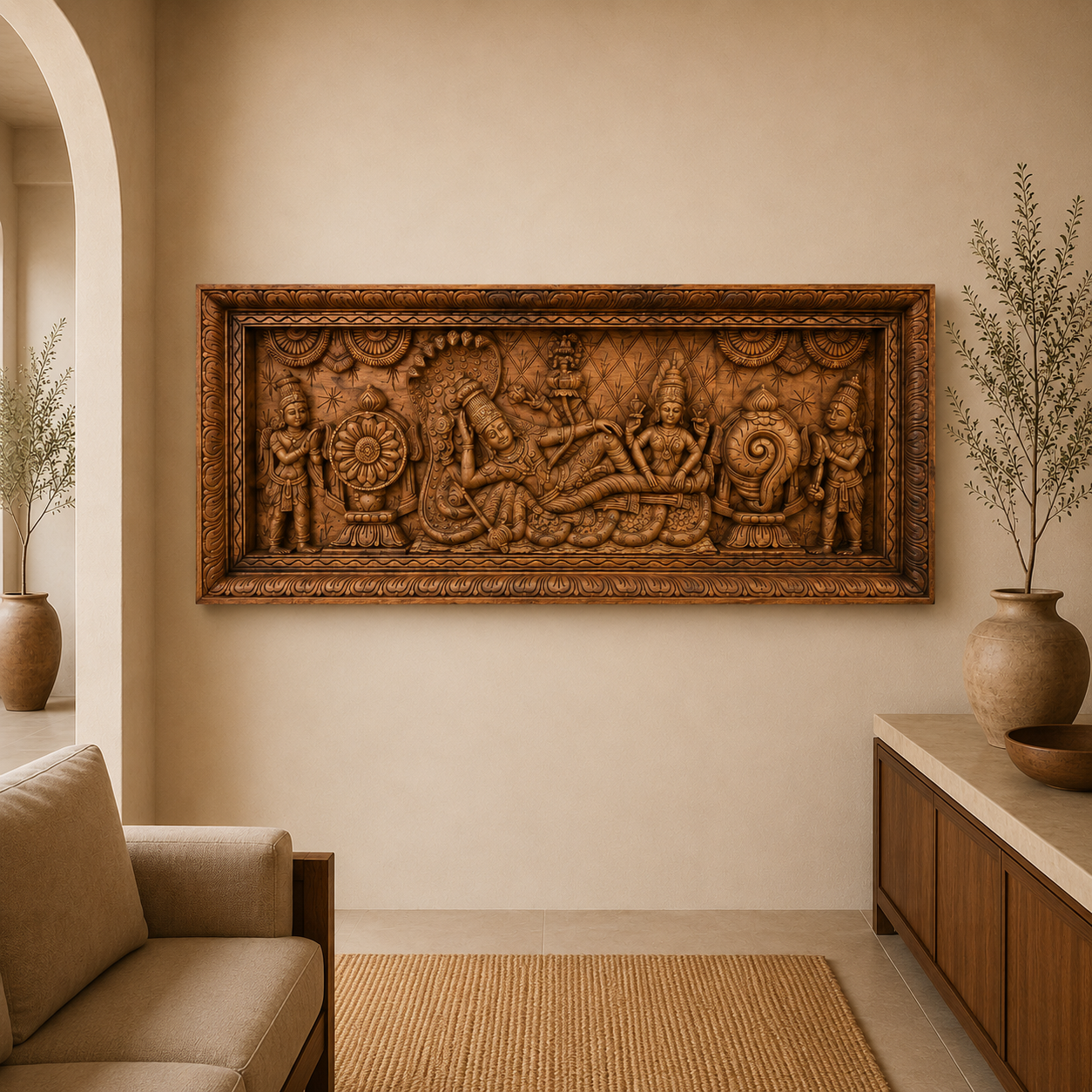 Ananta Shayana Panel -Hand Carved in Poola Wood from Madhavamala, Andhra Pradesh