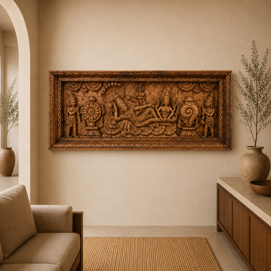 Ananta Shayana Panel -Hand Carved in Poola Wood from Madhavamala, Andhra Pradesh