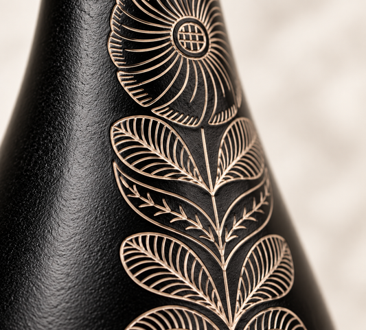 Botanical Bloom | Flower Vase, Floral Silver Inlay, Black Pottery | Nizamabad, Azamgarh