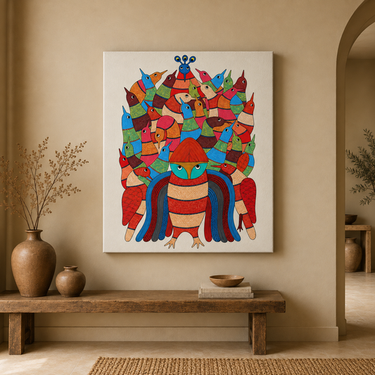 Peacock Flock — Hand Painted Gond Art from Madhya Pradesh