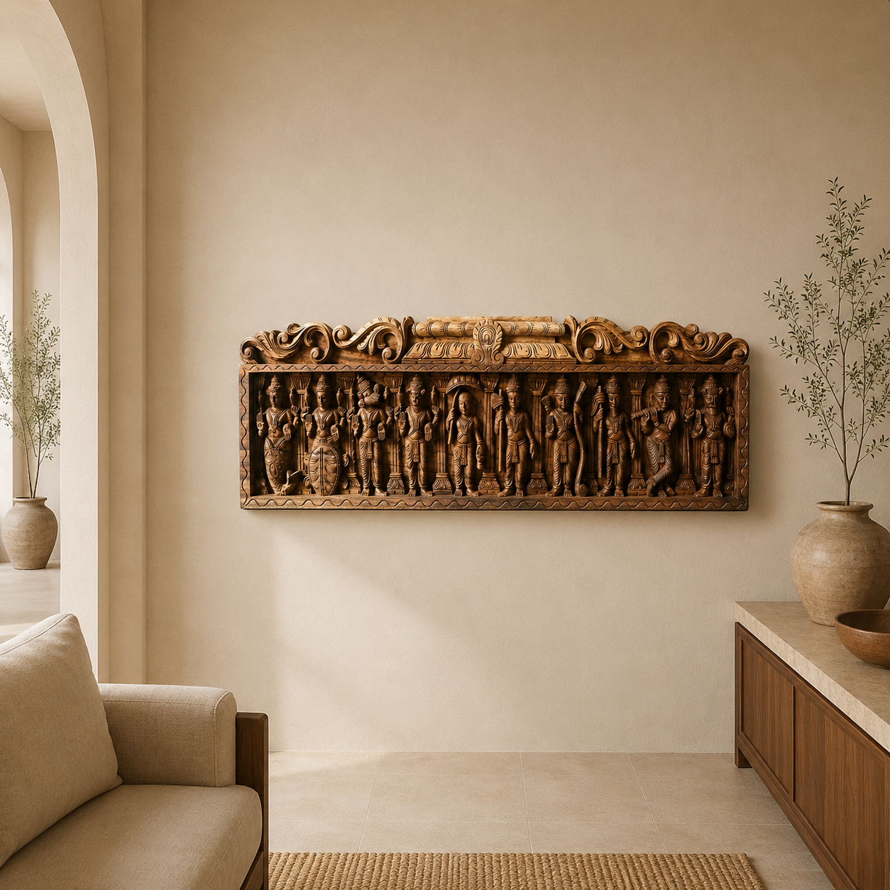 Dasavatara Gopuram Lintel - Hand Carved in Poola Wood from Madhavamala, Andhra Pradesh