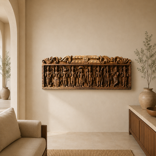Dasavatara Gopuram Lintel - Hand Carved in Poola Wood from Madhavamala, Andhra Pradesh