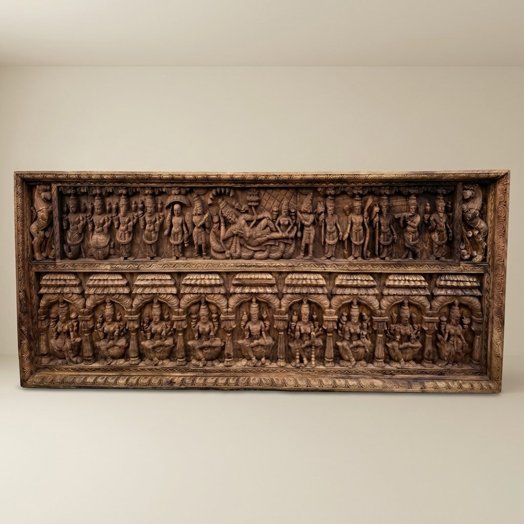 Dashavatara Aṣṭalakshmi Sabha Panel - Hand Carved in Poola Wood from Madhavamala, Andhra Pradesh
