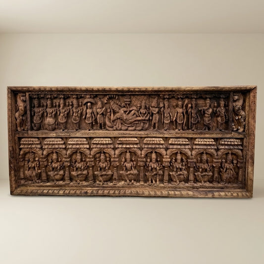 Dashavatara Aṣṭalakshmi Sabha Panel - Hand Carved in Poola Wood from Madhavamala, Andhra Pradesh